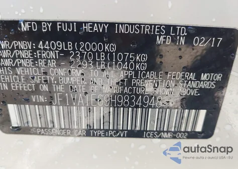 2017 Subaru Wrx Premium из США, поврежденный, VIN JF1VA1E69H9834948